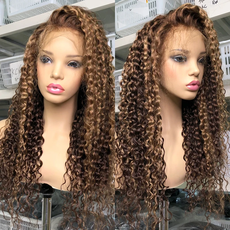 

Soft Natural Hairline Curly Ombre Blonde Remy Wig Transparent 13x4 Lace Frontal Wig With BabyHair Human Hair For Women Glueless