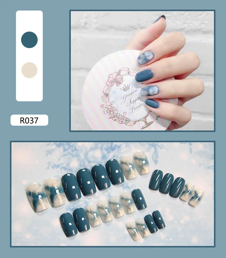 

24Pcs / Set Colorful False Nails Wearable Fake Nail Stickers Waterproof Removable Full Cover Nail Art Patch