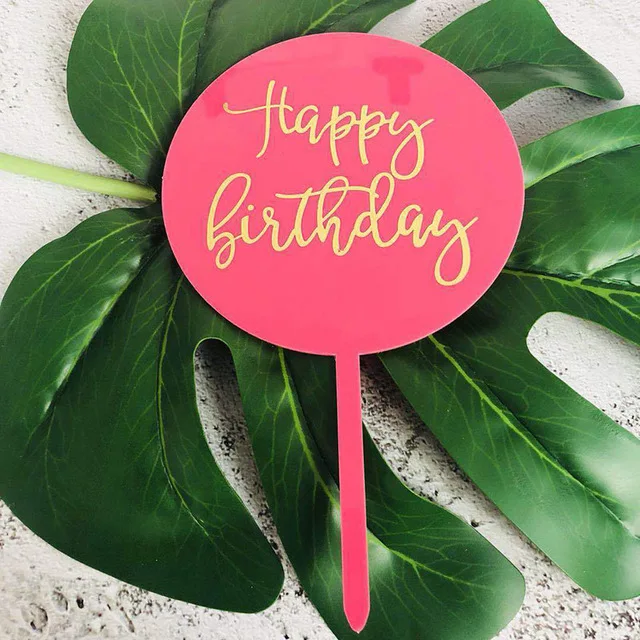 

Ins Gelukkige Verjaardag Acryl Cake Topper Roze Cirkel Double Layer Cupcake Topper Voor Verjaardagsfeestje Taart Decoraties Baby