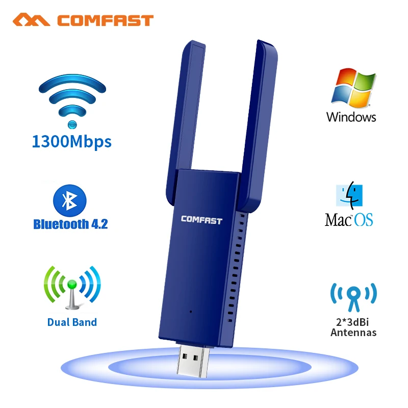 

1300Mbps 5Ghz Wireless USB Bluetooth 4.2 Adapter for PC Laptop Computer Bluetooth Transmitter Dongle Adapter Music Sound Receive
