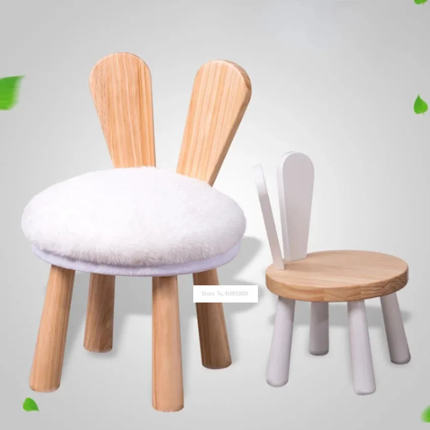 Cute Children Rabbit Back Pine Solid Wood Baby Chair Stool Table Set Kids Nursery School Student Study Kindergarten Furniture | Мебель