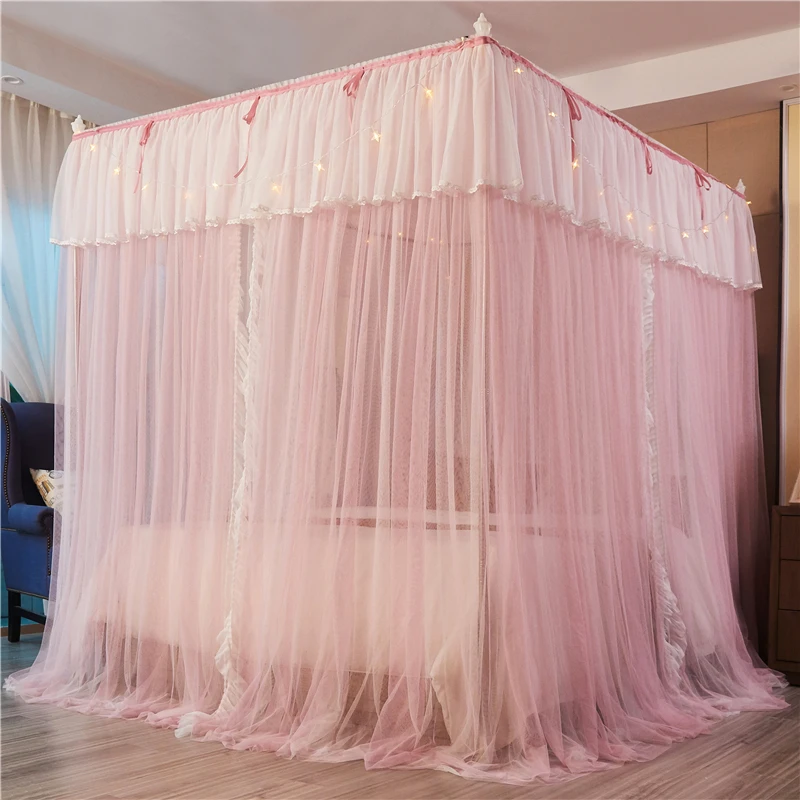 Pink White Double-deck Romantic Lace Princess Style Three-door Floor-standing mosquito net Suitable for 1.2m 1.5m 1.8m 2m Bed |