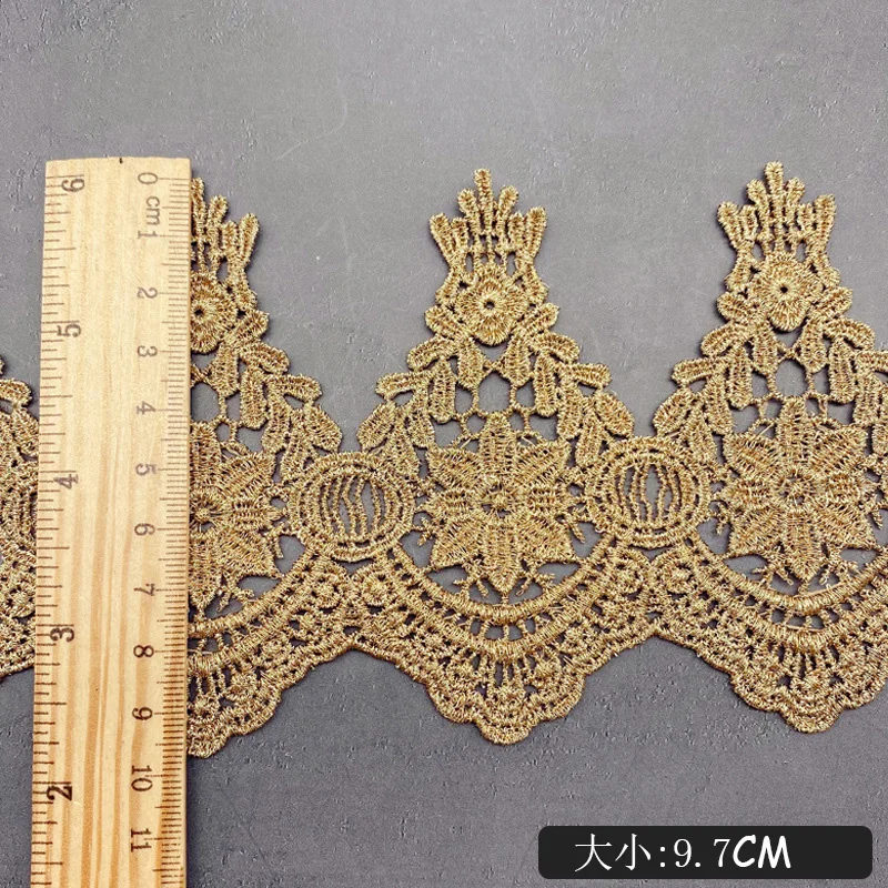 10 ярдов новое Золотое кружево с вышивкой Ширина 9 7 см Водорастворимая Цветочная