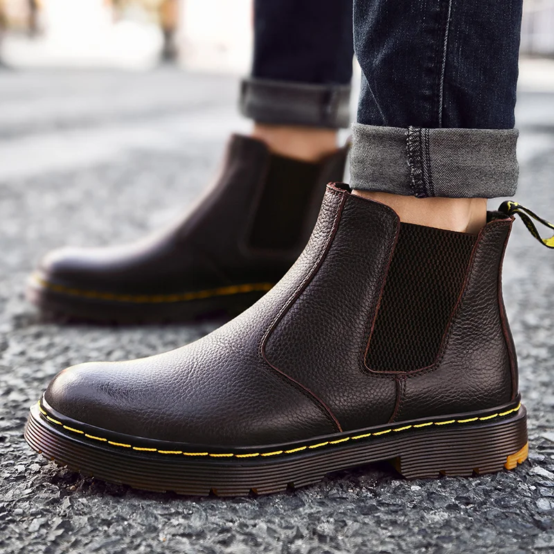 Мужские ботинки челси из натуральной кожи с высоким верхом модная зимняя теплая