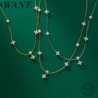 wantme 925 sterling silver charming four leaf flower vintage pendant chain necklace for women bohemian zircon 2021 fine jewelry