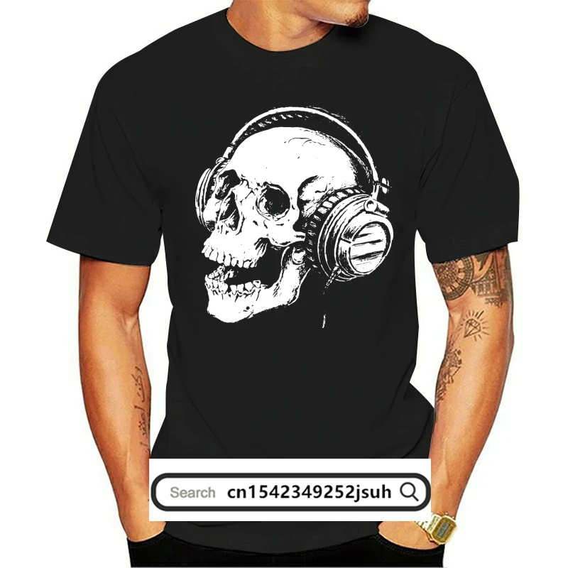 

Skull Headphones Band Skeleton Music Retro Cool WSN100 Unisex Black T Shirt Men T Shirt