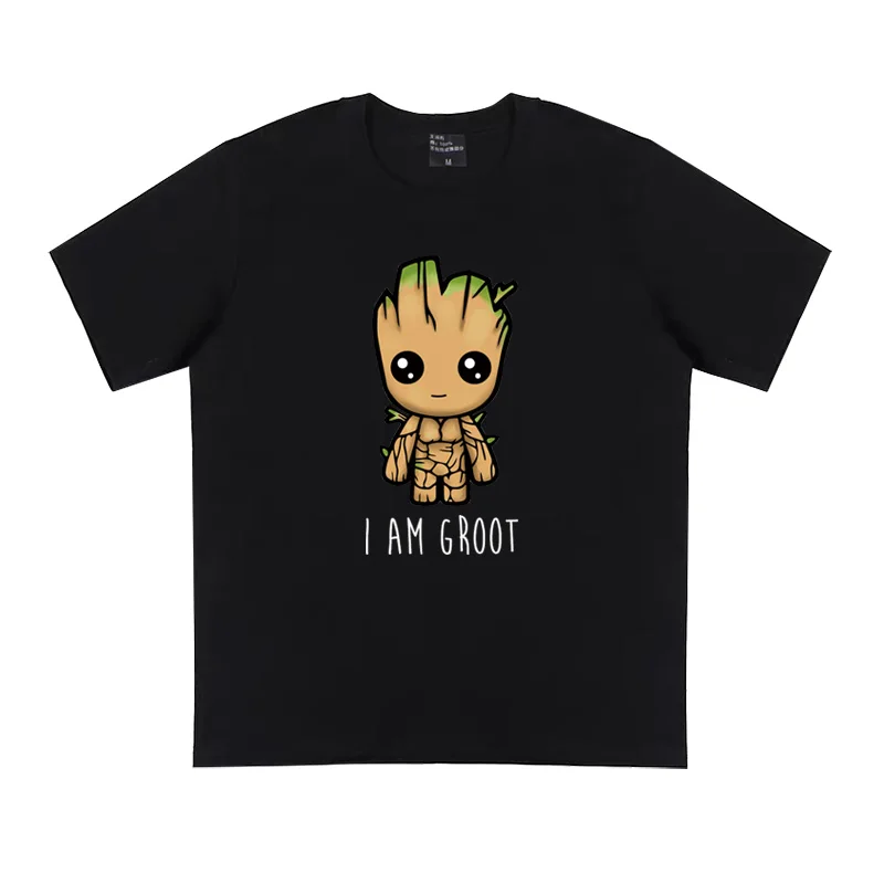 TOPESKO Футболка с принтом «I Am Groot», Мужская футболка из хлопка с коротким рукавом и рисунком, брендовая одежда больших размеров для подростков - Цвет: Черный
