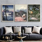 Плакаты в японском стиле, японская Картина на холсте, Эдо период, пейзаж, настенное искусство Fuji, картины для гостиной, спальни, домашний декор