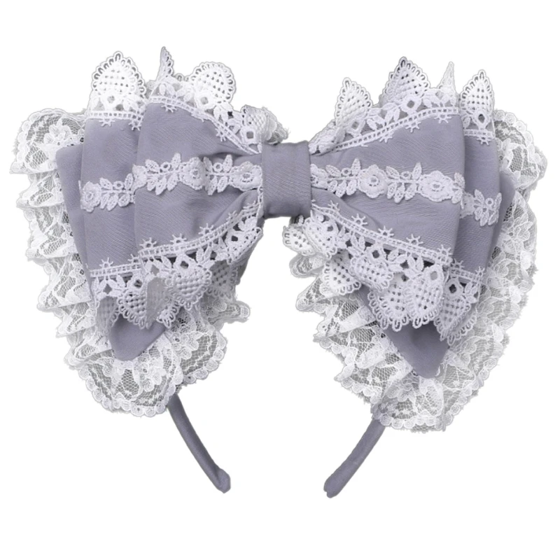 

Japanese Lolita Big Bow Knot Headband Sweet Lace Trim Layered Cosplay Hair Hoop