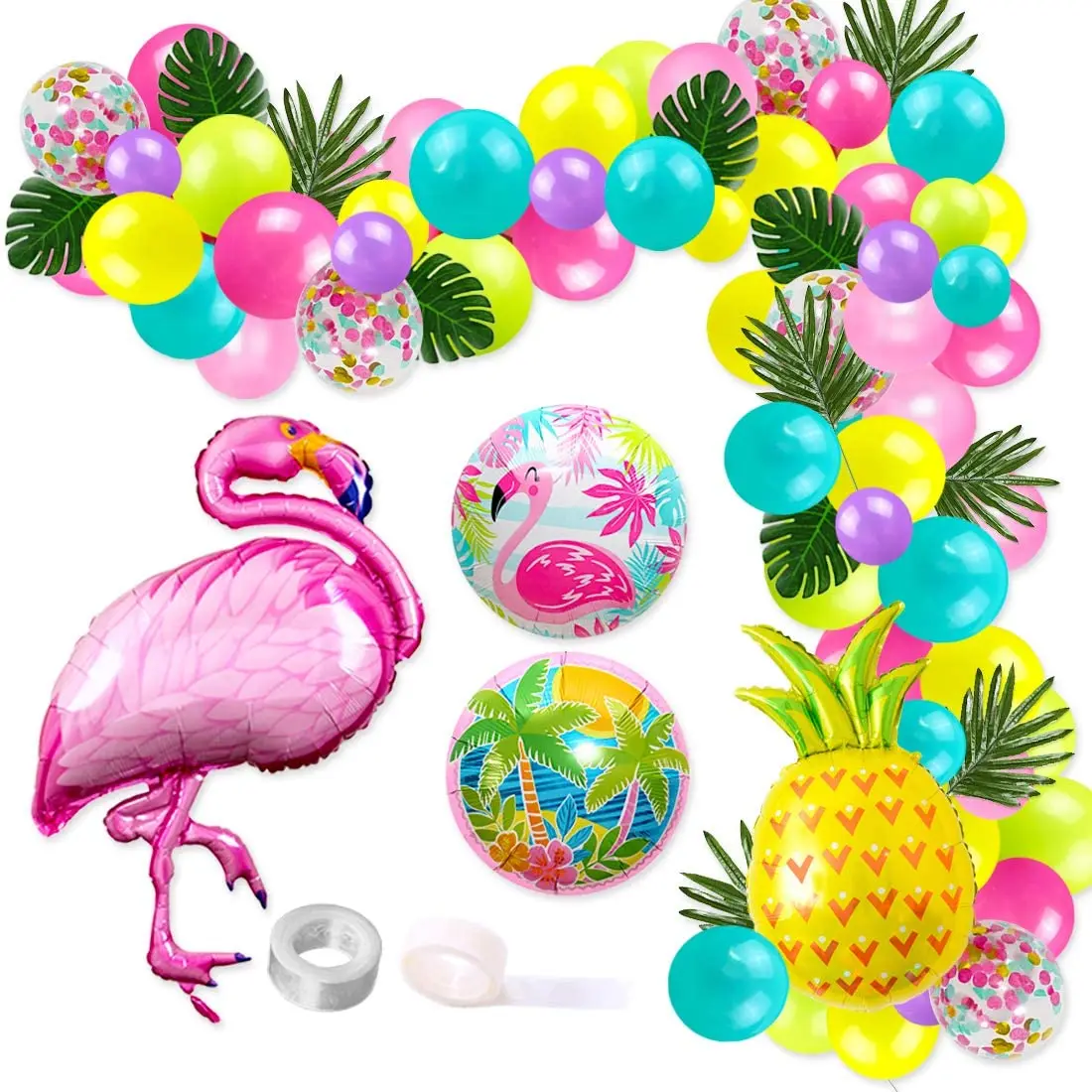 

Hawaiian Tropical Balloon Garland Arch Kit Palm Tree Flamingo Pineapple Foil Balloons for Girl Summer Birthday Party Decoration