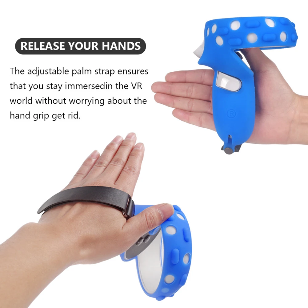 

3 in 1 Touch Controller Silicone Grip Ring Cover+Adjustable Hand Strap +Thumb Caps for Oculus Quest 2 VR Protective Accessories