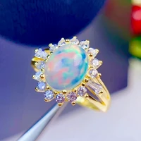 hot sale fashion white round zirconia crystal blue gemstone ring for women golden silver color alloy party wedding jewelry