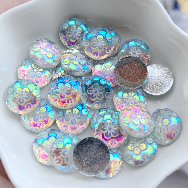 DIY 30 шт. 12 мм белый AB резиновый круглый цветок Стразы плоские свадебные