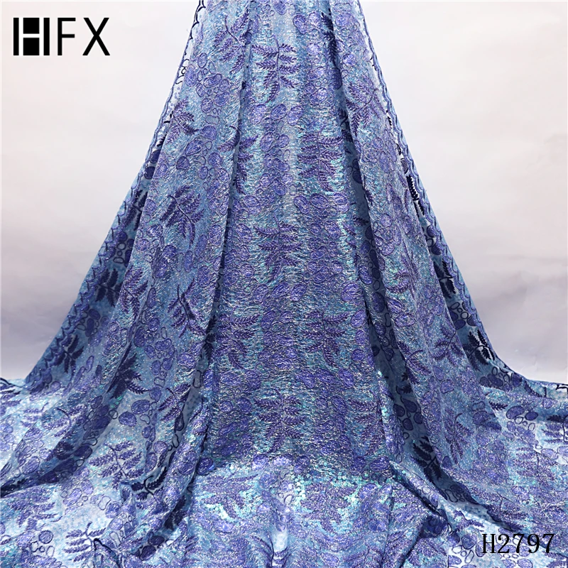 

HFX Latest African Tull Lace Fabrics High Quality 2019 Nigerian Lace Fabric with Sequins Sequence Lace for Women Dress H2741