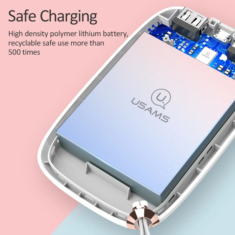 USAMS power Bank 10000 мАч светодиодный дисплей с двумя портами usb мини-Банк питания для Xiaomi