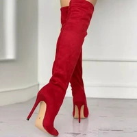 red over the knee boots women thin high heel sexy party long boot pointed high heeled botas suede elegant 2021 woman winter shoe