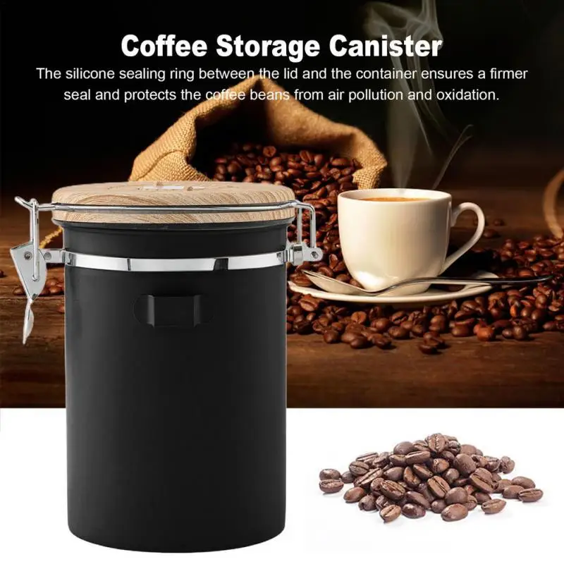 

Контейнер для хранения кофе, герметичный контейнер для кофе из нержавеющей стали, контейнер для кофейных зерен с клапаном CO2 для сохранения свежести бобов