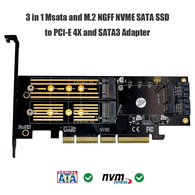 3 в 1 Msata PCIE M.2 NGFF NVME SATA SSD к PCI-E 4X SATA3 apapapter компьютерные расширительные карты для 8X 16X