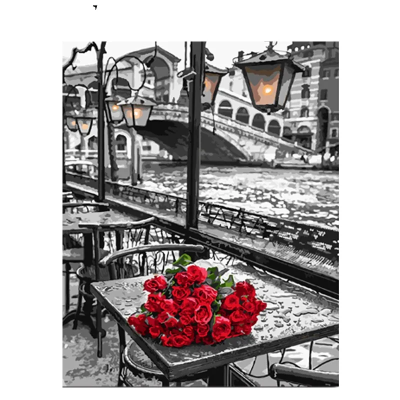 Rose Under The Bridge Paint By Numbers Coloring Hand Painted Home Decor Kits Drawing Canvas DIY Oil Painting Pictures By Numbers