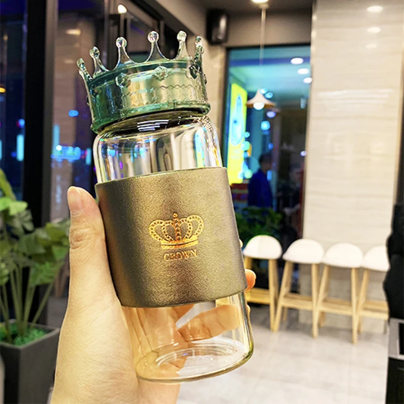 Креативная стеклянная бутылка для воды в виде короны 320 мл антиожогов парная