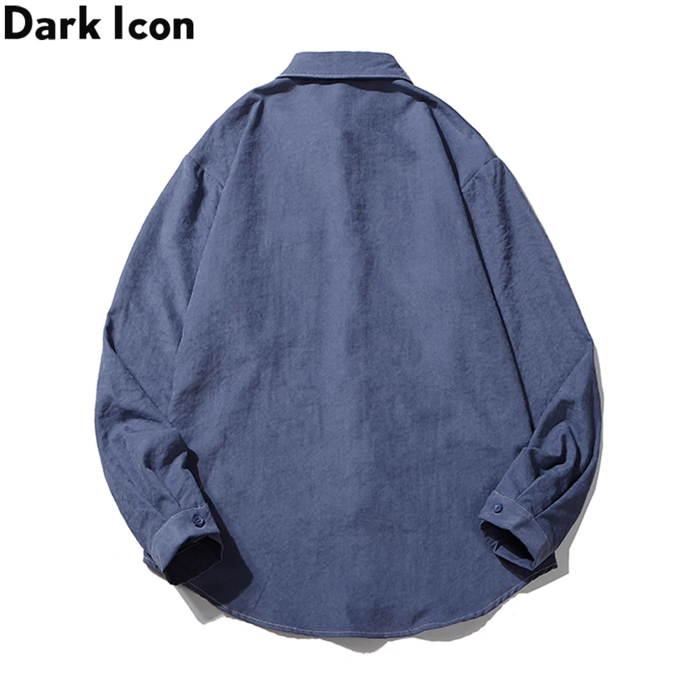 Рубашка мужская однотонная с отложным воротником и длинным рукавом | Мужская