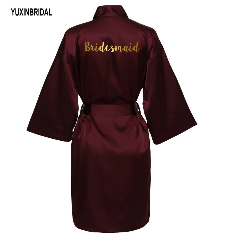 YUXINBRIDAL розовое золото атласный шелковый халат невесты Свадебный халат невесты халаты - Цвет: Wine R bridesmaid