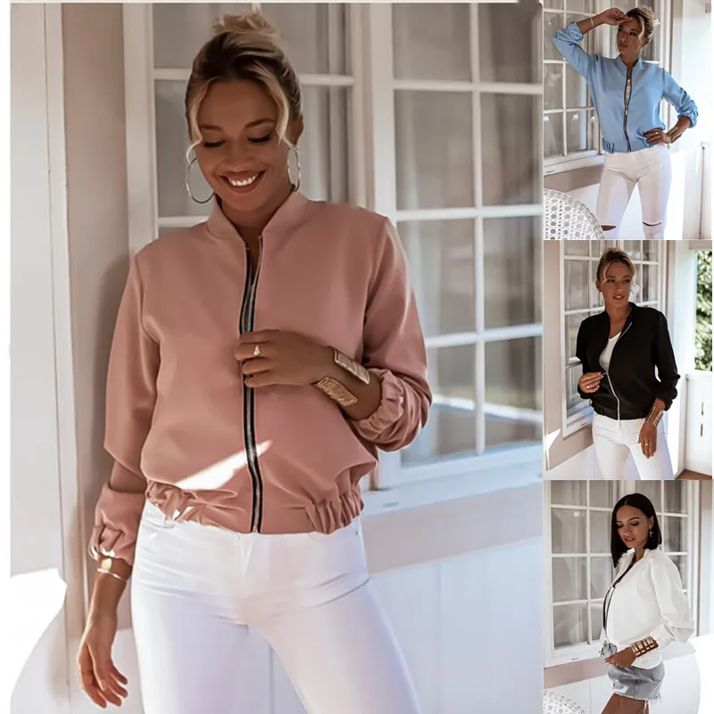 Женская однотонная куртка 2020 осень с длинным рукавом тонкие топы круглым вырезом