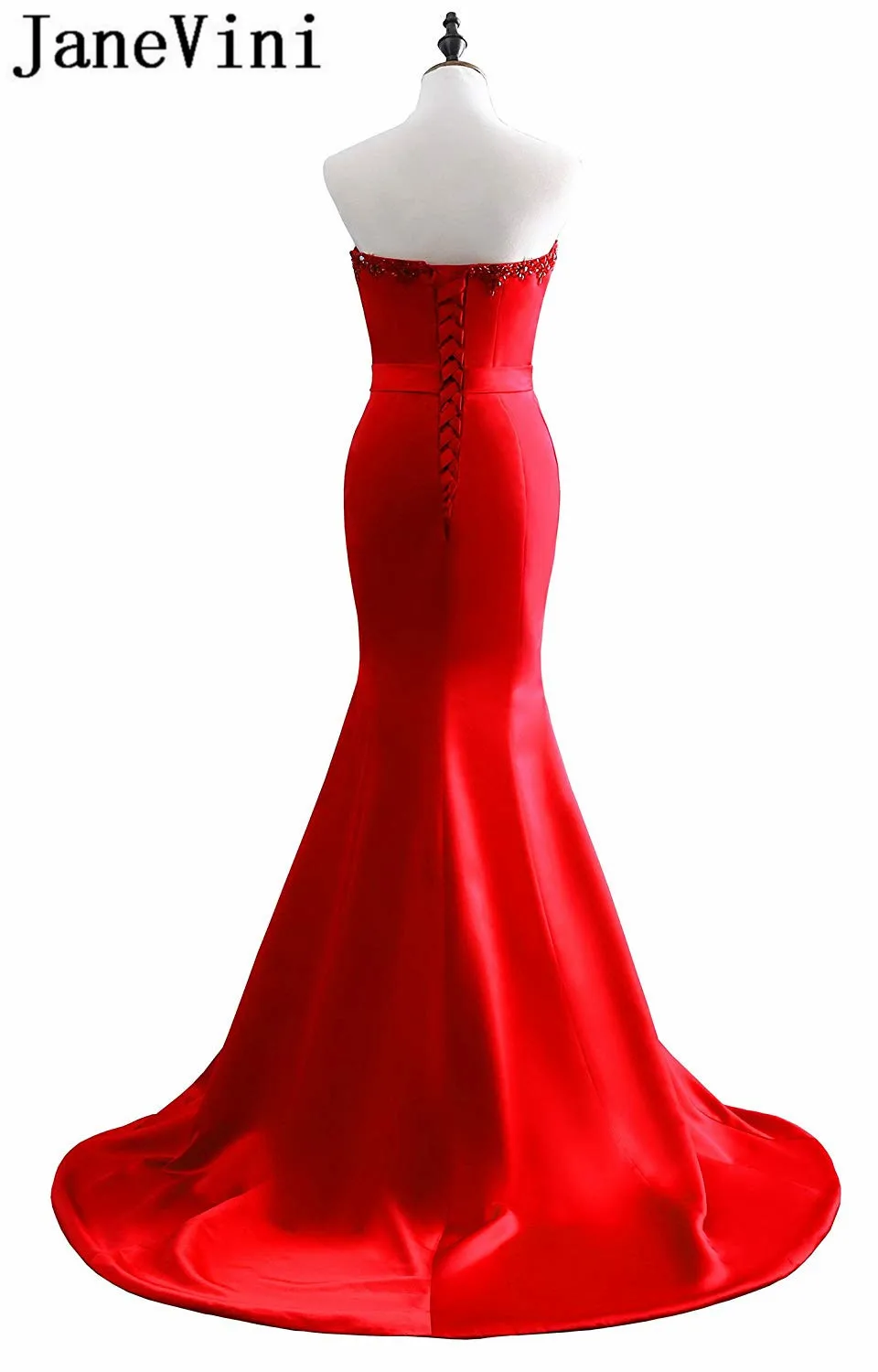 JaneVini Mermaid Women Sexy Prom Dresses 2019 Crystal Candy Color Satin Long Plus Size Evening Party Gowns Red robe de gala | Свадьбы и