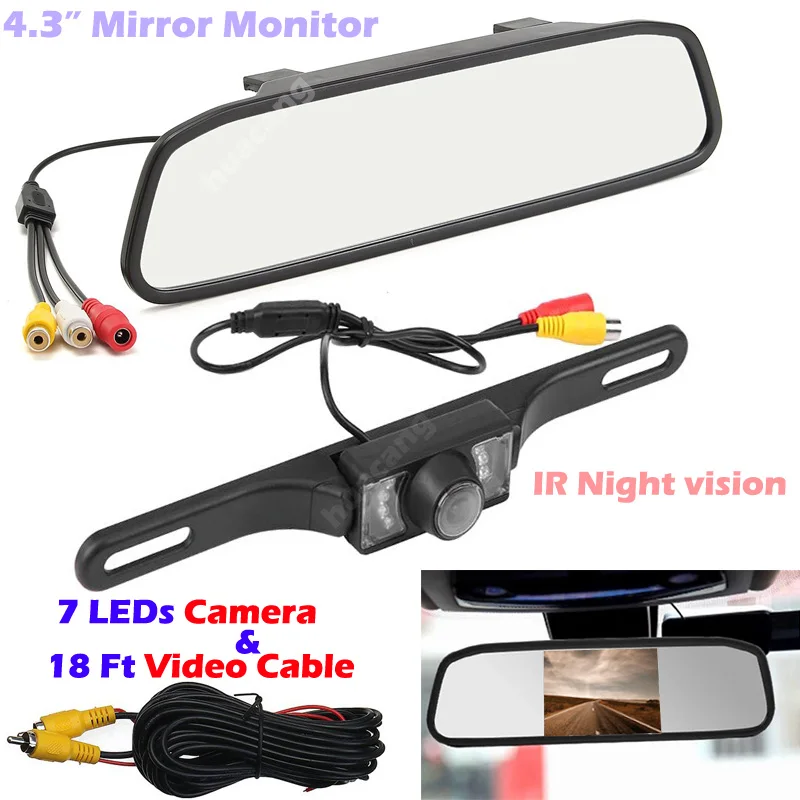 

Car 4.3" Color TFT LCD HD Mirror Monitor with Licence Plate IR Night Vision Backup Rear View Camera Reversing Parking System