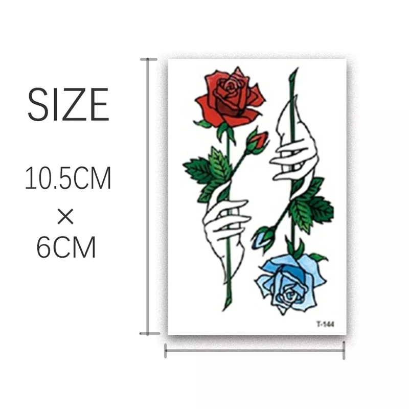 Red And Blue Rose Water Transfer Tattoo Stickers Women Body Chest Art Temporary Tattoo Girl  Arm Waist Flash Tattoo Flower