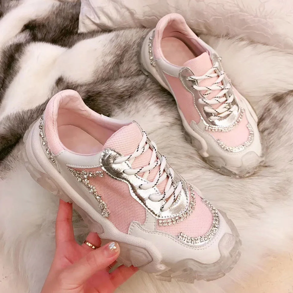 Кроссовки женские на платформе со стразами дышащие кроссовки для бега