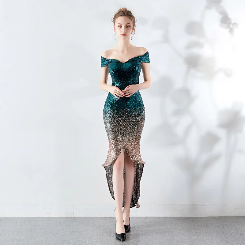 Высокая Низкая Коктейльные Вечерние Платье Элегантный Vestido de Fiesta градиент платье