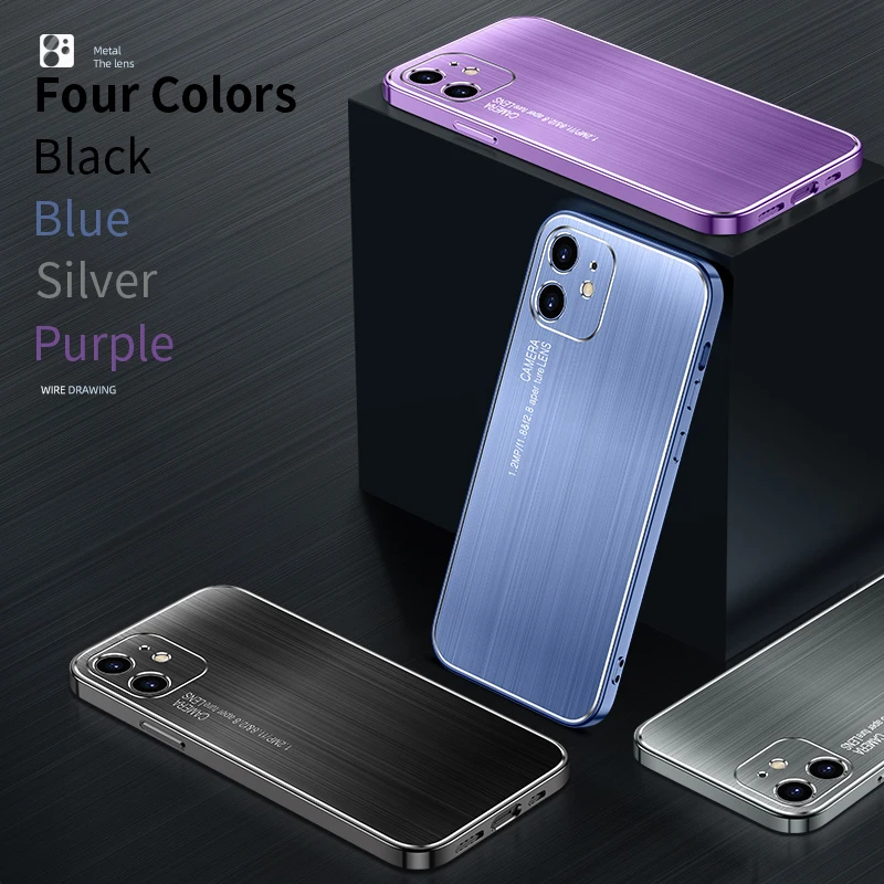 2021 NewYear Brushed Metal Case For iPhone 11 12 Pro Max Mini 7 8 Plus XR X XS MAX Fashion Trend Creative Minimalism INS Cover | Мобильные