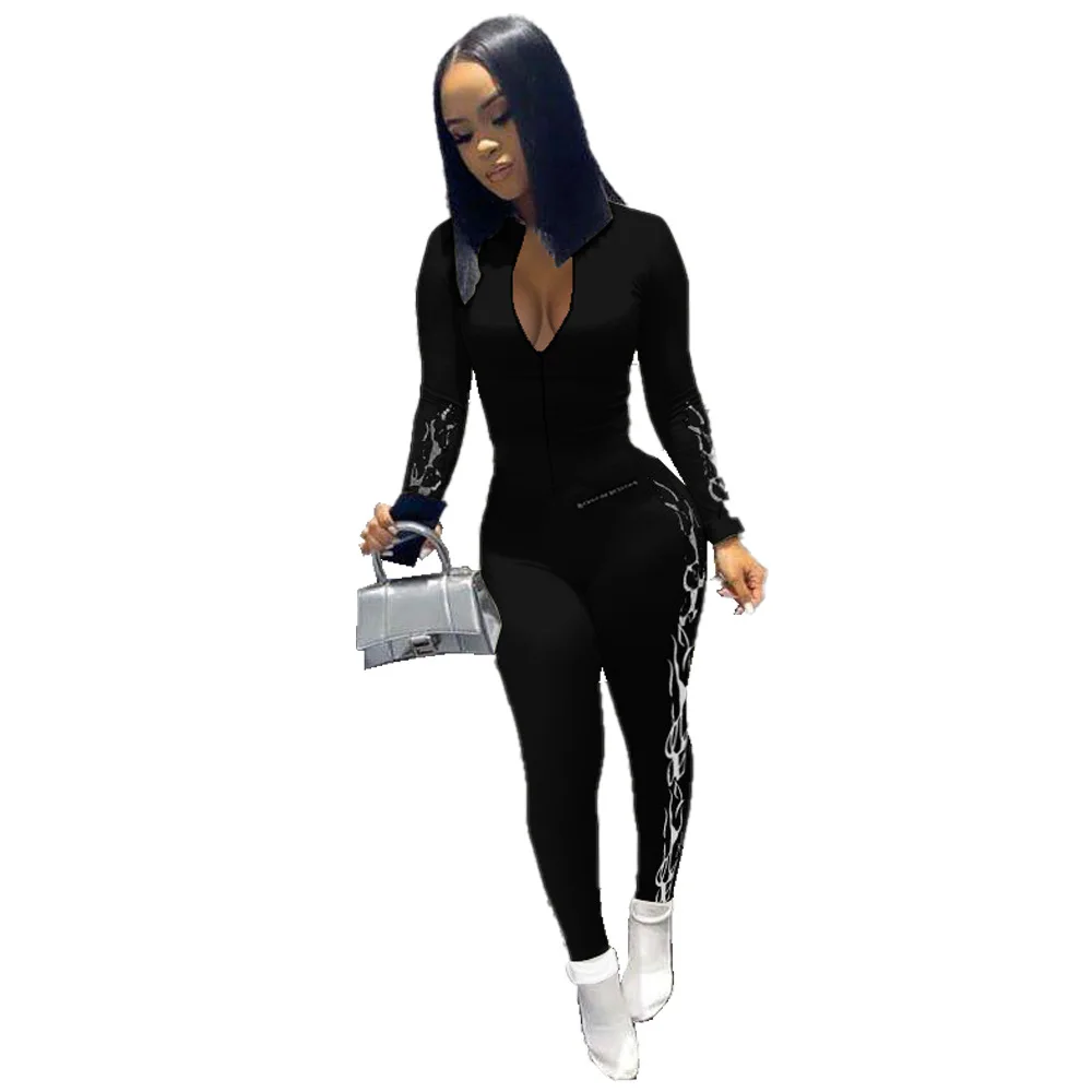 

2020 New Rompers Womens Jumpsuit Workout Overalls Active Wear Ribbed Sporty Long Sleeve Fitness Letter Print Zipper Jumpsuits