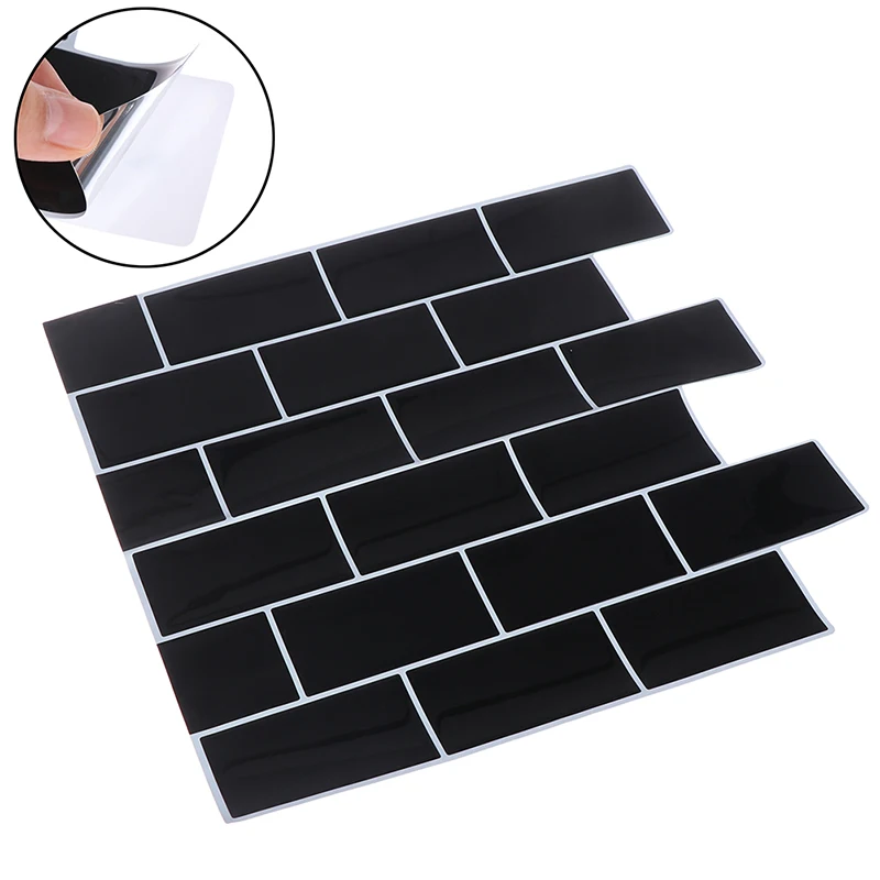 Самоклеящаяся 3D Наклейка на стену в виде черной плитки метро|Наклейки стену| |