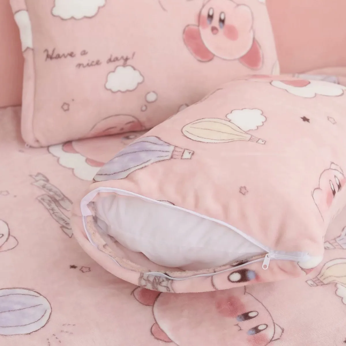 

Kawaii Kirbs Pink Elf Plush Toys Large Flannel Blanket Anime Pillow Cases Home Supplies Home Decoration Girls Gifts
