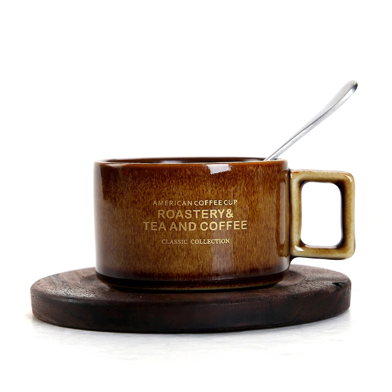 

Luxury Ceramic Cup Nordic Brown with Spoon Simple Afternoon Tea Coffee Cups Retro Office Porcelain Cup and Saucer Set 110ML Cup