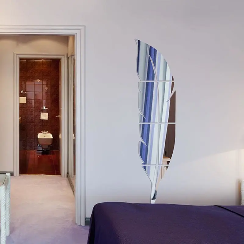 1 шт. зеркало в форме пера стикер на стену s Спальня украшение дома пластиковая