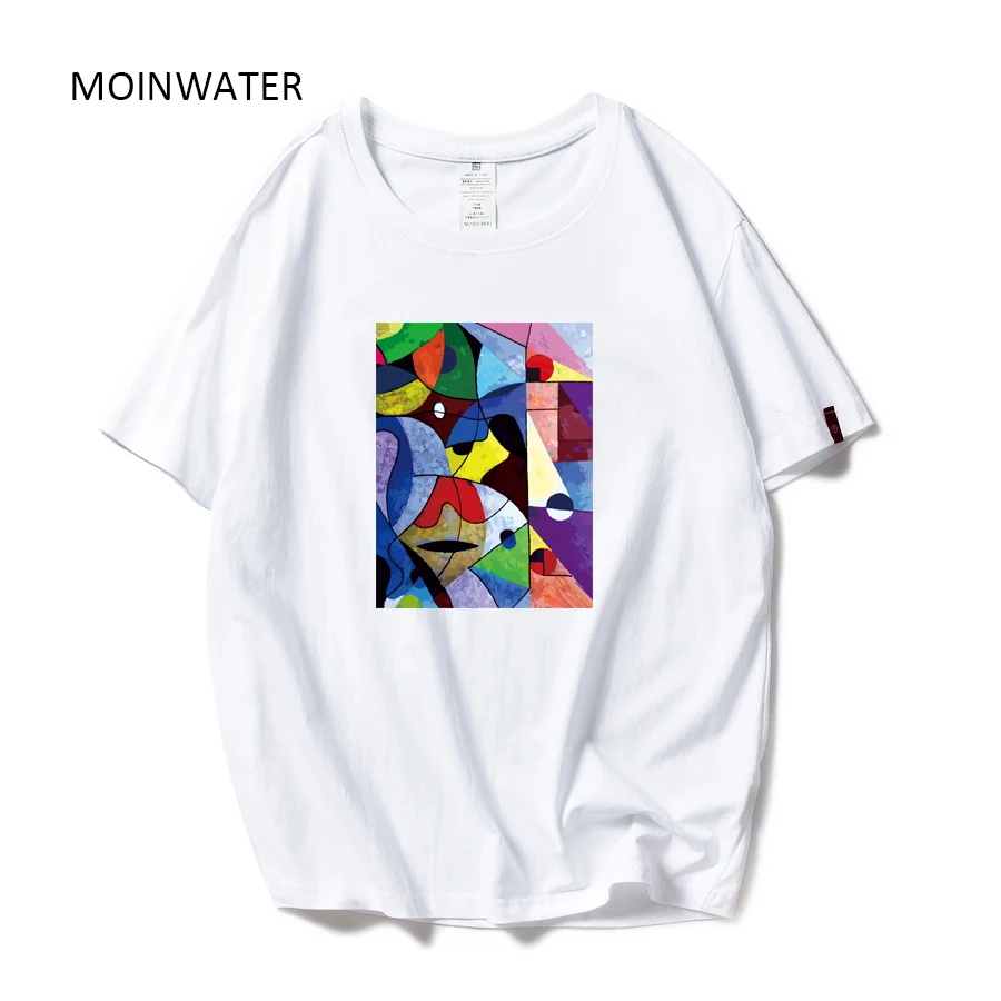 

MOINWATER Brand New Women Colorful Print T shirts White Black Cotton Tees Lady High Street Comfortable Casual Tops MT1978