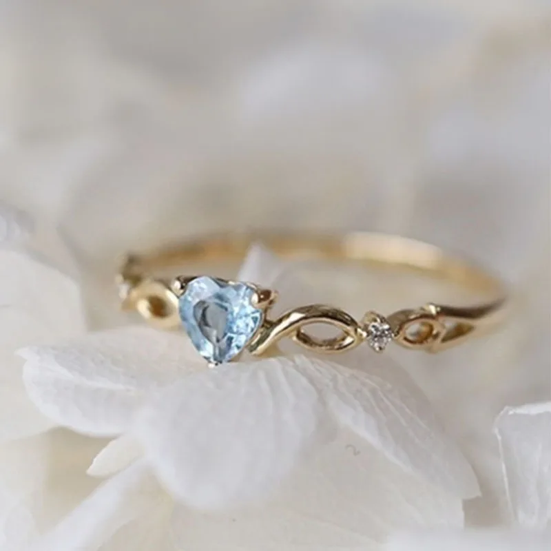 2019 Hot Sale Cute Dainty 3 Colour Heart-shaped Drill Ring Delicate Sea Blue CZ Rings For Women Engagement Wedding Jewelry Gifts | Украшения