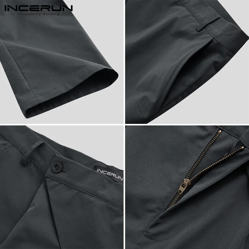 

INCERUN Fashion Punk Style Men Pants Joggers Button Plain 2021 Pockets Korean Irregular Trousers Men Streetwear Harem Pants 5XL