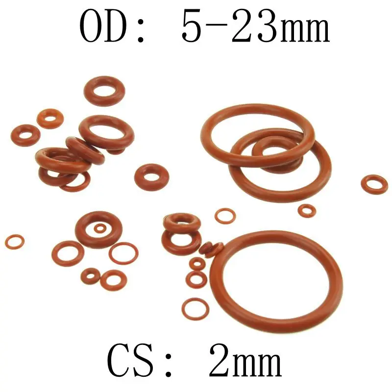 200pieces 2mm Thickness Silicon Rubber O-ring Sealing 5-23mm OD Red Heat Resistance O Ring Seals Gaskets