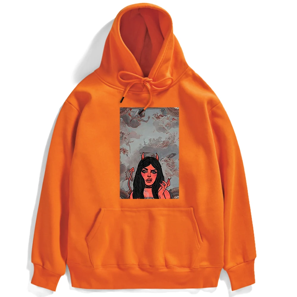 

Худи с изображением девочки маленького дьявола, креативный пуловер, худи с рисунком, уличная одежда с круглым вырезом, Повседневная Толстов...