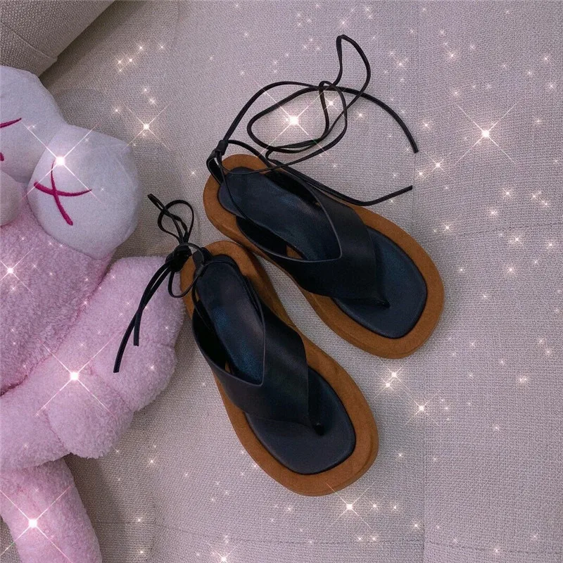 

Platform Fashion Women Flip Flops Shoes Ankle Straps Wear-Resistant Female Outdoor Casual Shoes Real Leather Mujer Sexy Shoe New