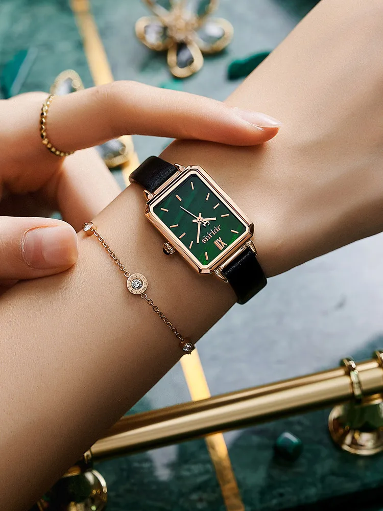 

Small Elegant Malachite Pattern Women's Watch Japan Mov't Lady Hours Fine Fashion Real Leather Bracelet Girl's Gift Julius Box