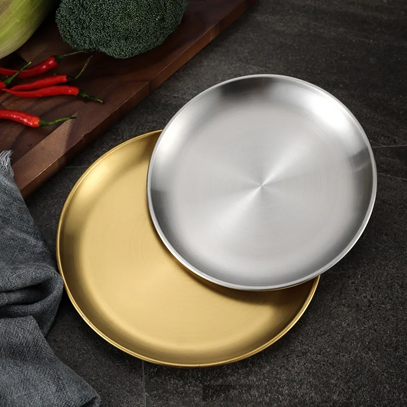 

Stainless steel dinner plate thickened dish golden color coffee shop tray fruit plate cake plate vegetable plate shallow plate