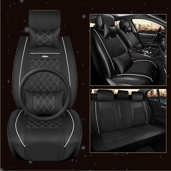 WLMWL универсальный кожаный чехол автокресла для peugeot 206 307 407 207 2008 3008 508 208 308 406 301 всех моделей автомобильные аксессуары - Название цвета: Black white line