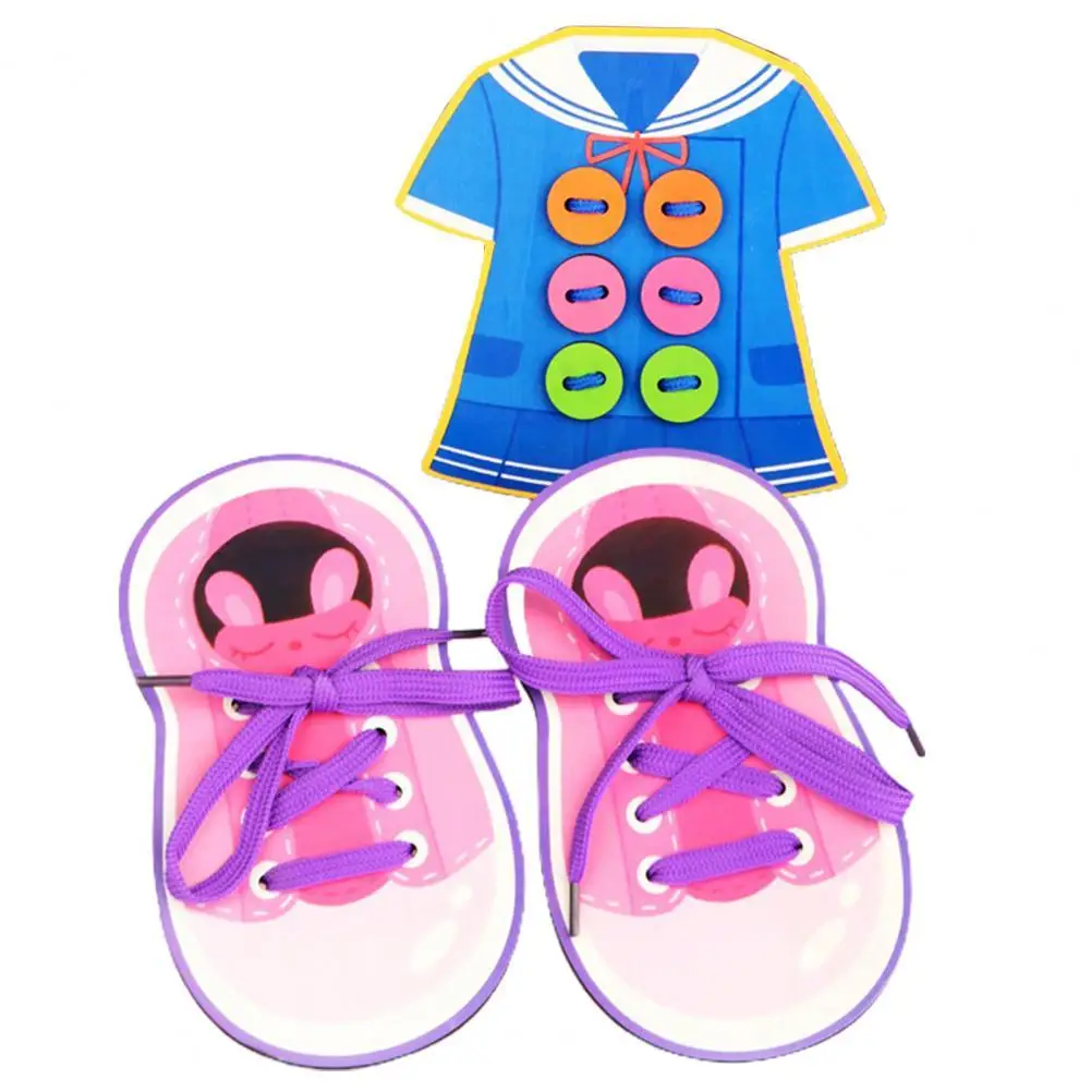 

Wooden Button Shoelace Threading Toy Sewing Game Building Blocks Kids Handwork
