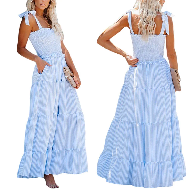 

Women Summer High Waist Sleeveless Maxi Dress Laies Fashion Sexy Backles Solid Color dresses