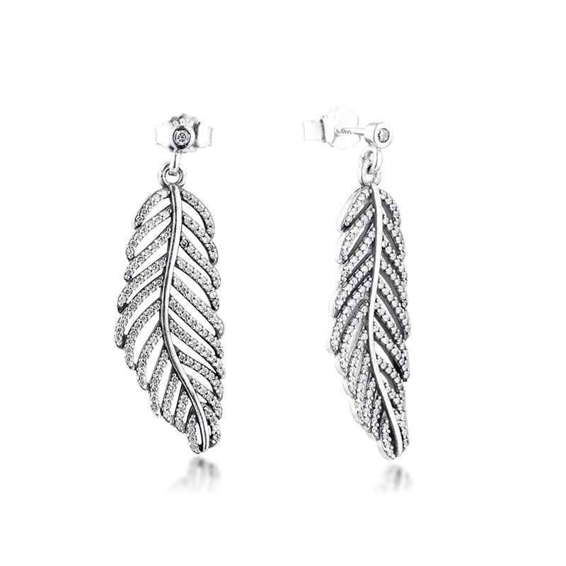 Светильник как перьевые серьги с прозрачными фианитами 100% Серебро 925 пробы